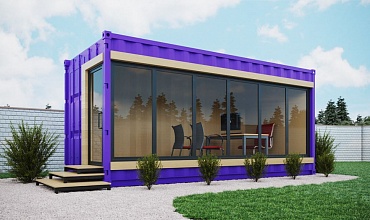 Модульный мини-офис из морского контейнера с покраской в фиолетовый цвет